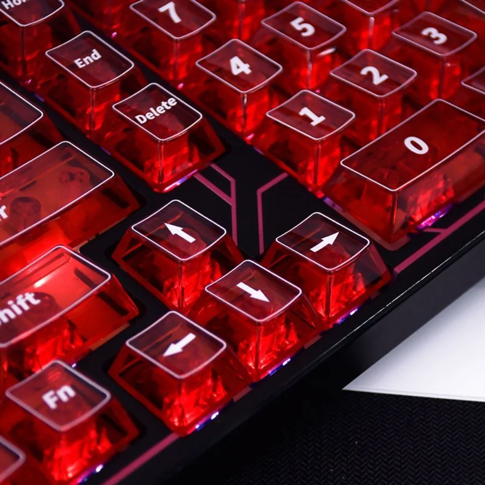 GEFENSI Crystal Red Transparent Keycap Set Cherry 130 Keys PC Adaptive Mechanical Magnetic Shaft Mechanical Keyboard Nano68 Mx W