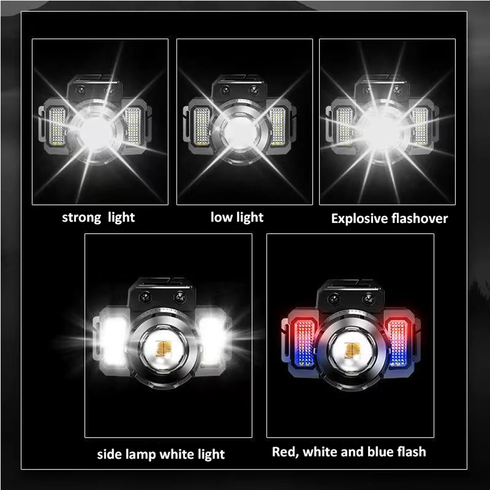 Linterna frontal recargable por USB, luz LED de inducción superbrillante de 2000mah, resistente al agua, Banco de energía móvil intermitente para acampar