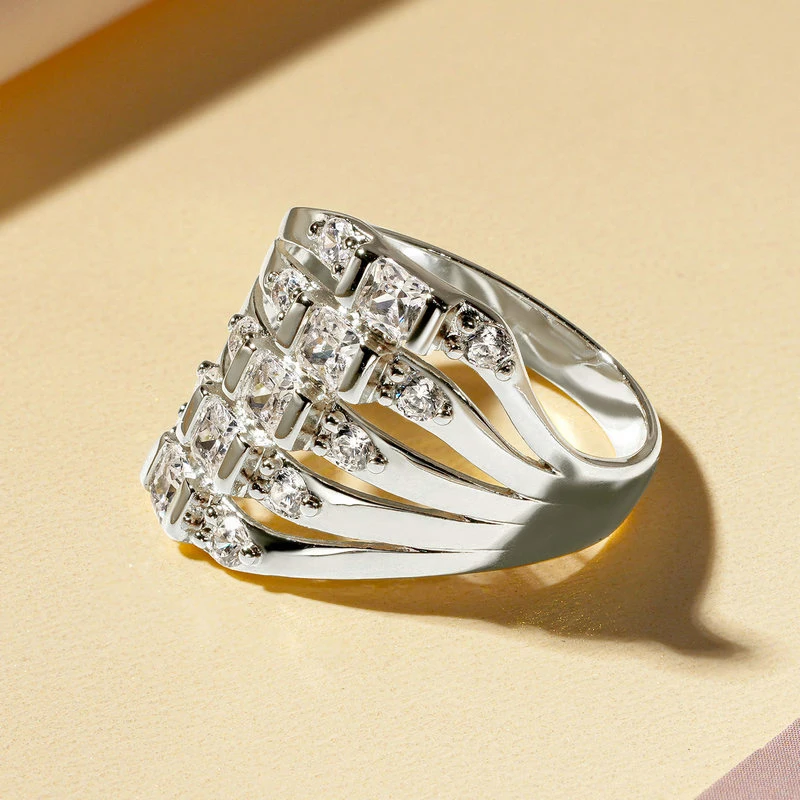 Men's Vintage CZ Simulated Diamond Multiple Rows Ring