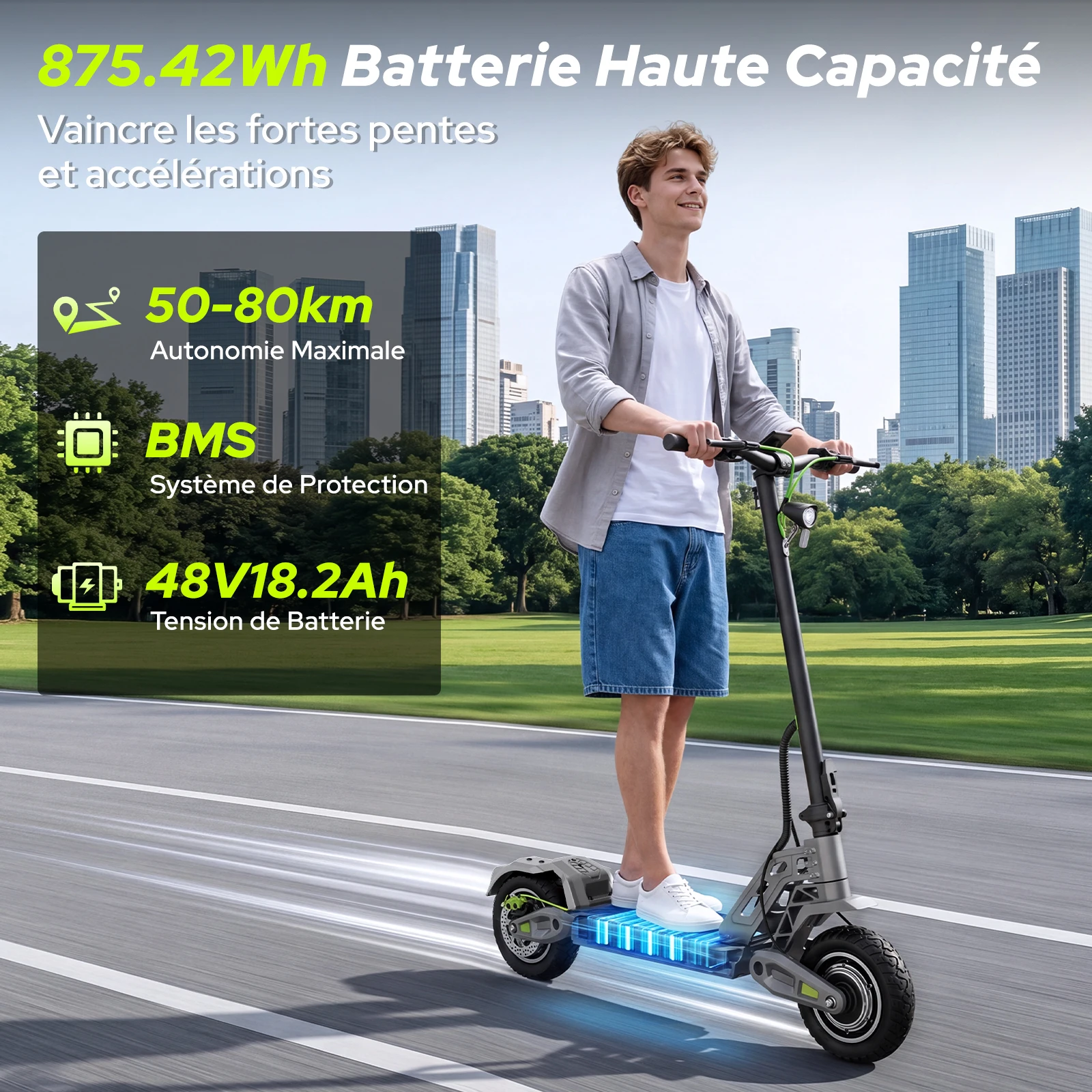 TODIMART E10, patinete eléctrico con neumáticos todoterreno de 10 pulgadas, frenos de disco dobles con sistema E-ABS, plegable, ideal para