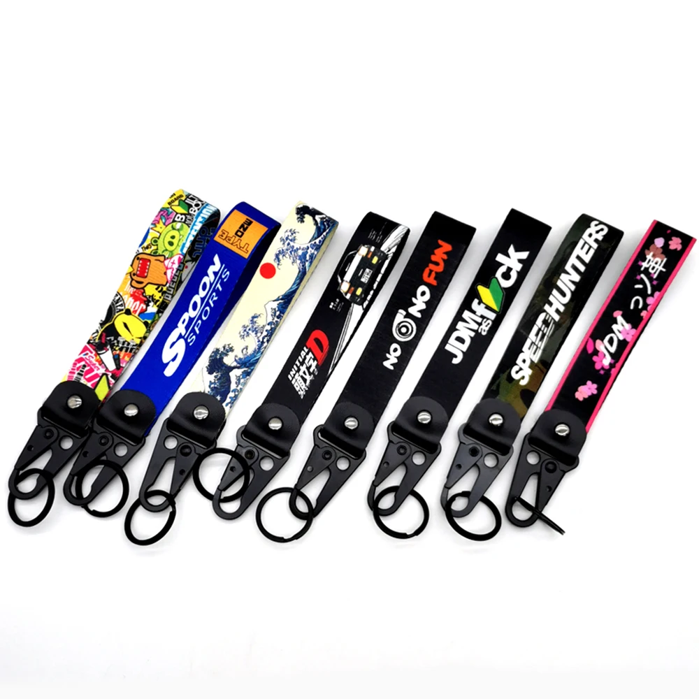 JDM Style Car Keychain Initial D Key Strap Car Nylon Strap NO TURBO SPOON Key Rings Car Motorcycle Great Wave Hokkaido Key Tags