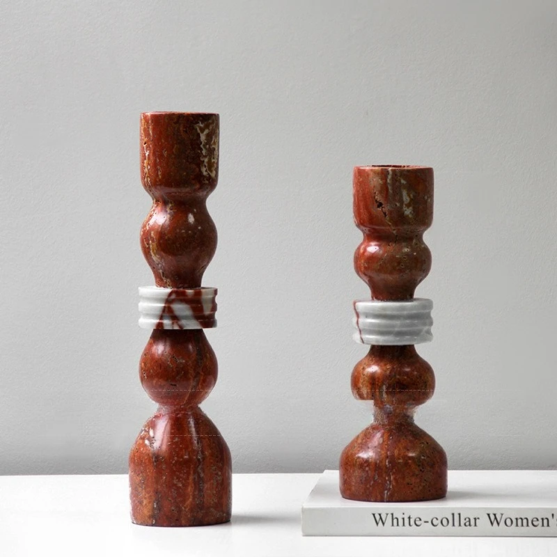 Modern simple wabi-sandy wind advanced sense travertine candlestick ornament model room hotel living room