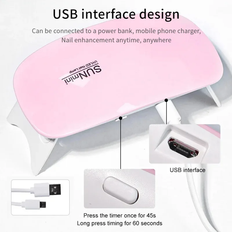 Asciugacapelli portatile da 6 W Mini ricaricabile 6 LED lampada per manicure UV strumento per polimerizzazione gel per unghie per macchina per vernici lucidanti ad asciugatura rapida