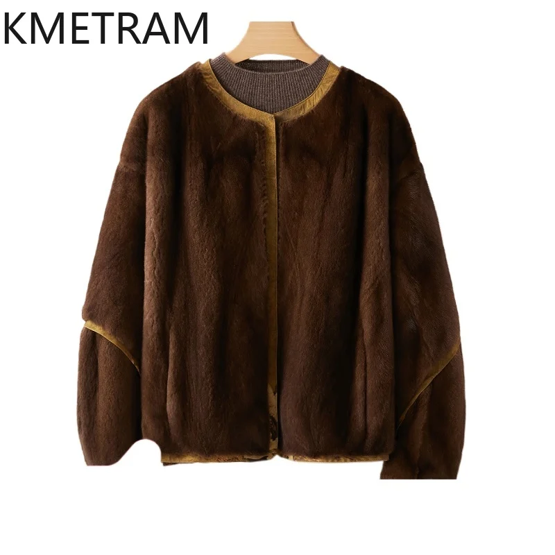 KMETRAM 100% manteaux de fourrure de vison femme café court réel manteau de fourrure 2025 hiver luxary nouveau dans les vêtements d'extérieur femmes vêtements шуба ж Dön mena
