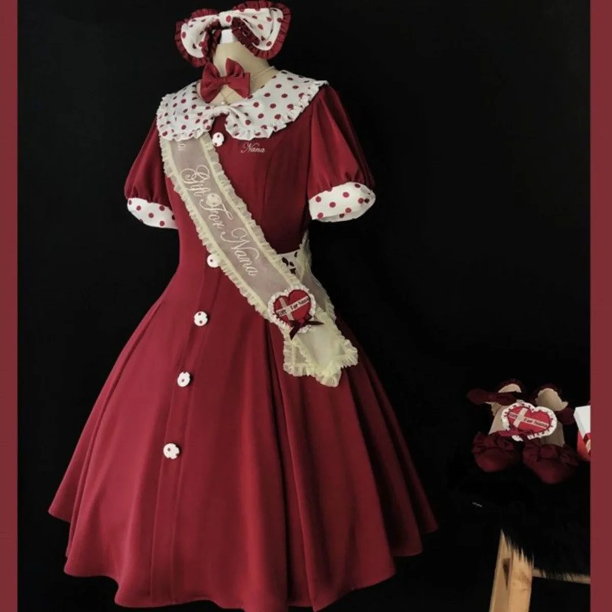 

MAGOGO оригинальное милое обтягивающее платье в стиле Лолиты с короткими пышными рукавами в горошек, женское винтажное платье с кукольным воротником и пуговицами, кавайные летние платья