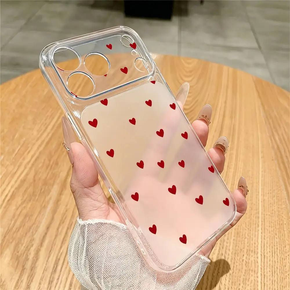 Red heart-shaped pattern transparent phone case suitable for iPhone 17 16 15 14 13 12 11 Pro/Max/Plus anti drop and shockproof
