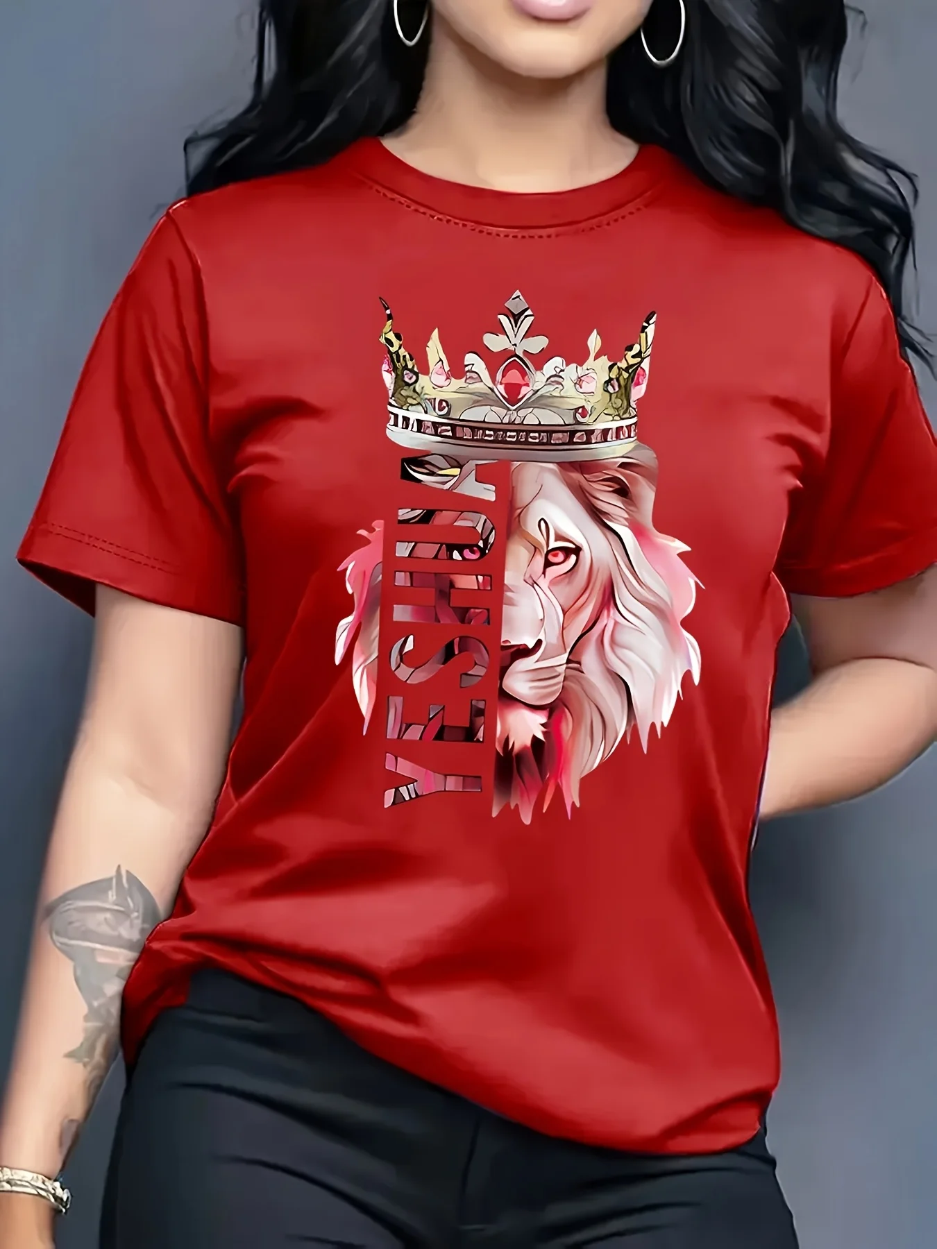 Lion Crown T-shirt, Casual Round Neck Short Sleeved Top, Spring and Summer Women's Clothing, Multiple Colors To Choose From