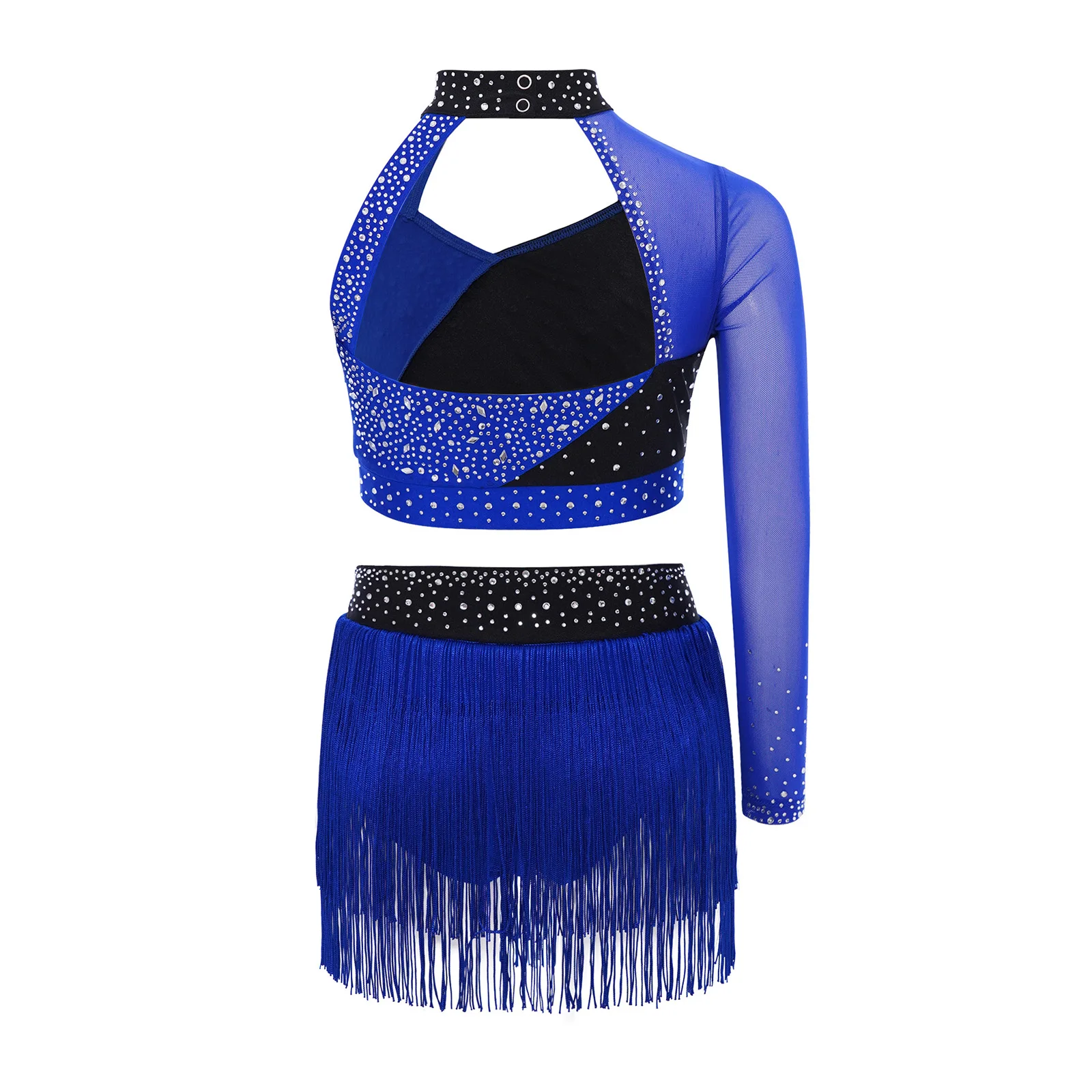 Tenue de danse Tango latine pour filles, Costume professionnel de danse de salle de bal cha-cha Samba Salsa, asymétrique épaule dénudée, haut court + jupe slip