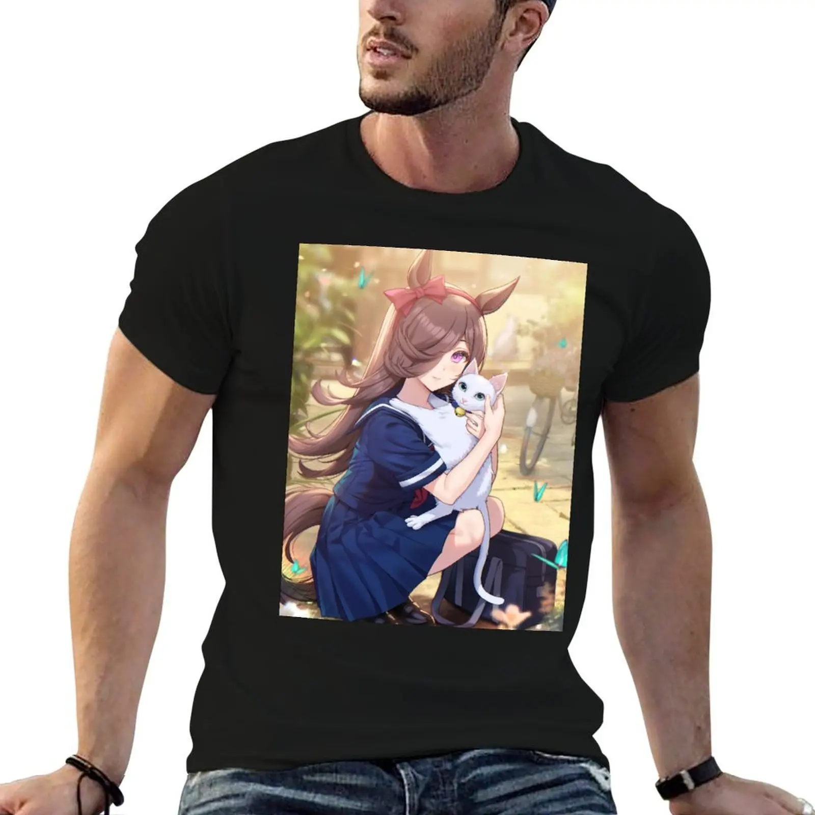 Rice Shower with Cat T-Shirt sublime oversized t shirt plain white t shirts men