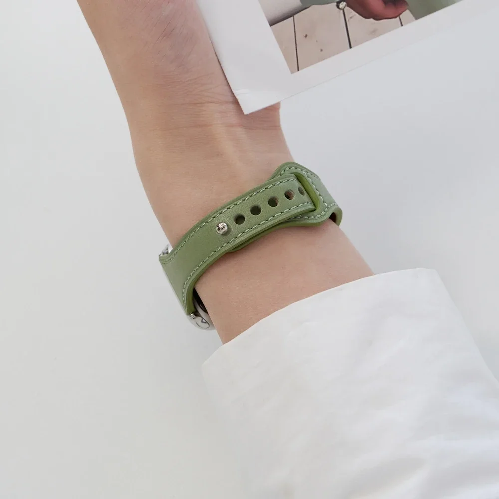 Apple Watch 밴드 살구 여성용 멋진 가죽 루프 42mm 44mm 45mm 46mm 스트랩 시리즈 Ultra 10/9/8/7/6 38mm 40mm 41mm