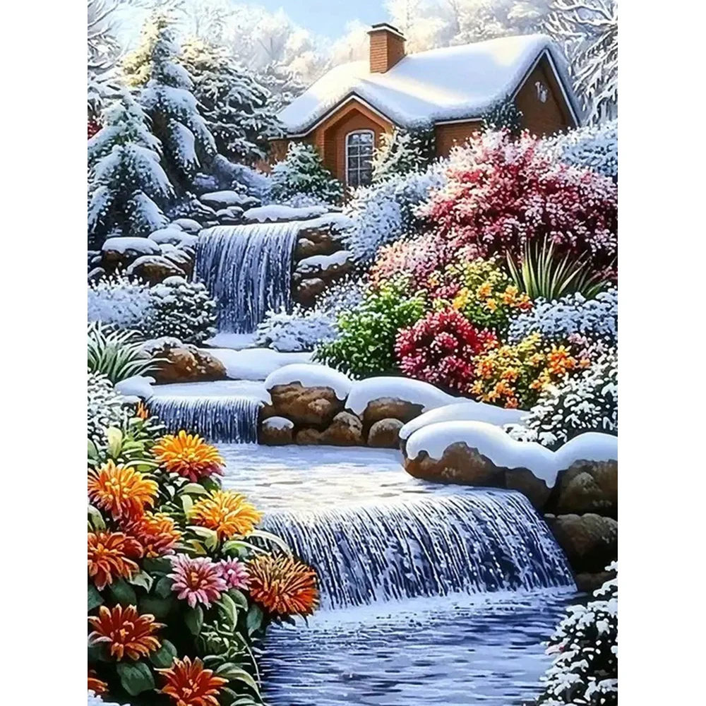 Momoart 5D DIY Haus Diamant Malerei Landschaft Winter Acryl Bastelbedarf Diamant Mosaik Fluss Kit Stickerei Einzigartiges Geschenk
