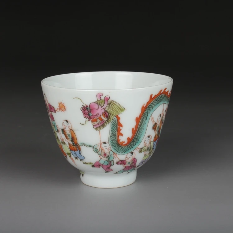 Jingdezhen Ceramic Antique Porcelain Tea Cup Single Cup Golden Bell Cup Hand-painted Pastel Ancient Characters Pattern