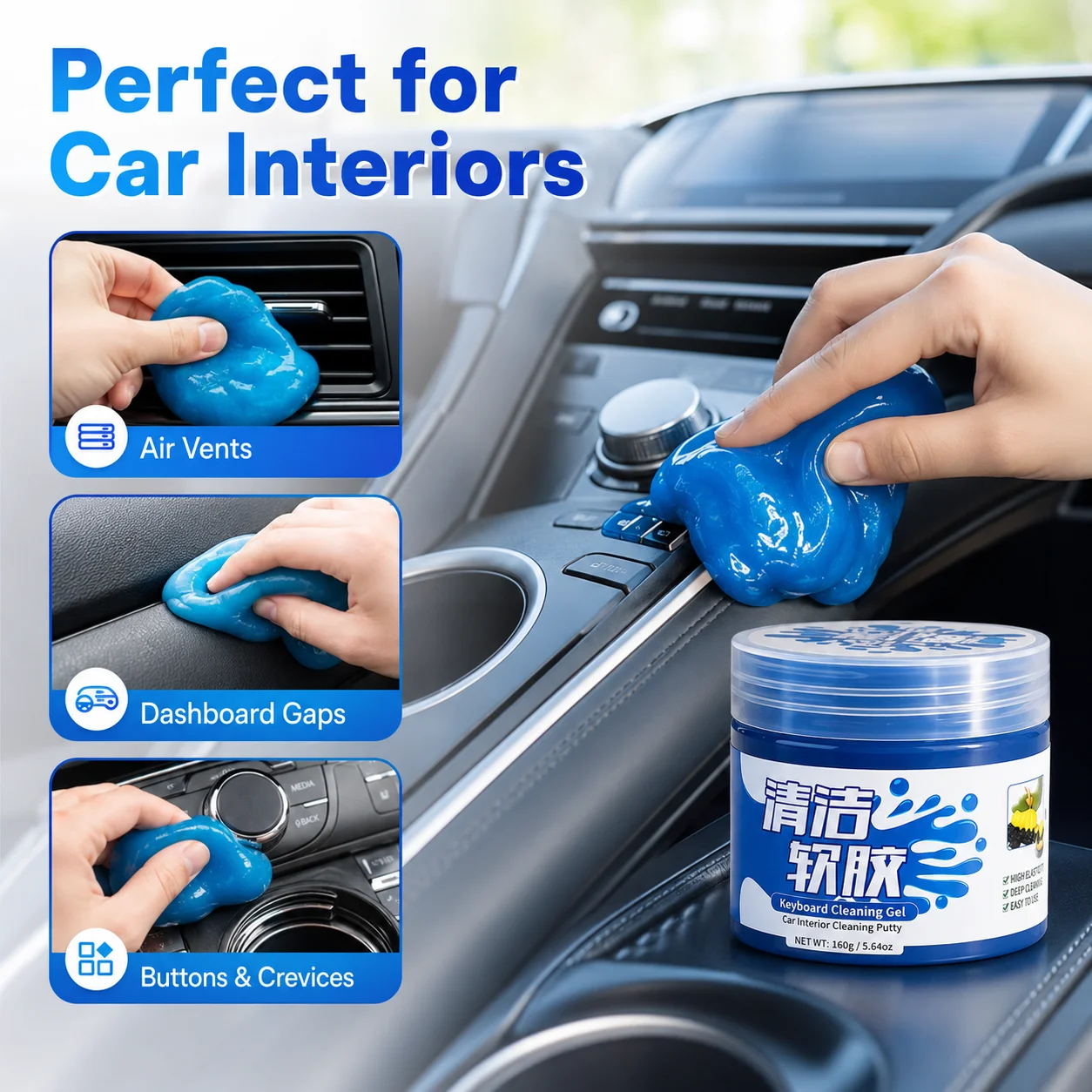 Crystal Cleaning Gel for Keyboard, Multipurpose Dust Remover Putty for Car Interior Electronics, Reusable