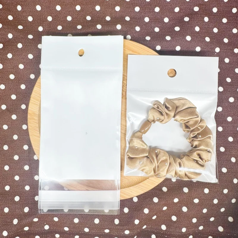 50 White Bottom Transparent Pouch OPP Bag Self Sealing Adhesive Storage Bags with Hang Hole for Jewelry Retail Display Package