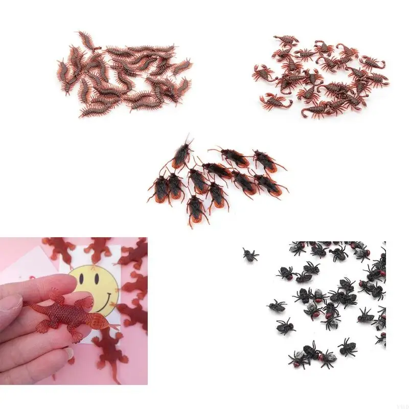 

Y4UD 10 Pieces Plastic Realistic Bugs Trick Joke Cockroaches Spiders Centipedes