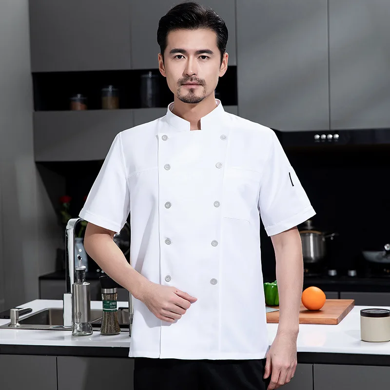 Catering hotel restaurante chef manga curta fino verão uniforme pastelaria chef padaria chef cantina roupas de trabalho roupas de cozinha wit