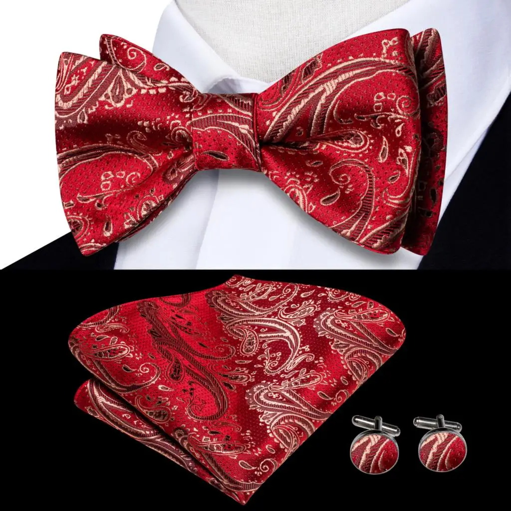 Christmas Mens Bowtie Xmas Yule Adjustable Self Bow Tie Pocket Square Cufflinks for Festive Season Red Green Blue Knot Butterfly