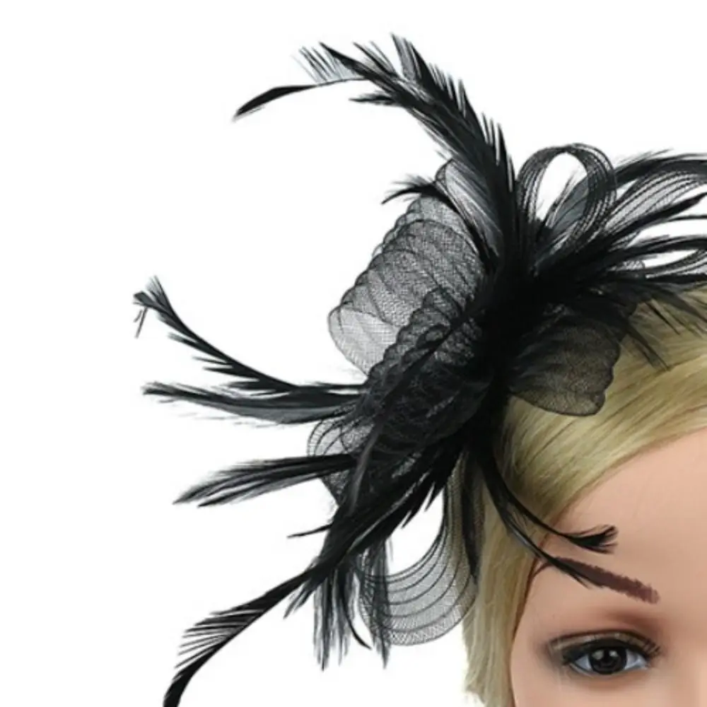 British Retro Women Feather Fascinator Headband Large Floral Hair Clip Cocktail Wedding Party Bridal Hat Decor Ladies Headwear