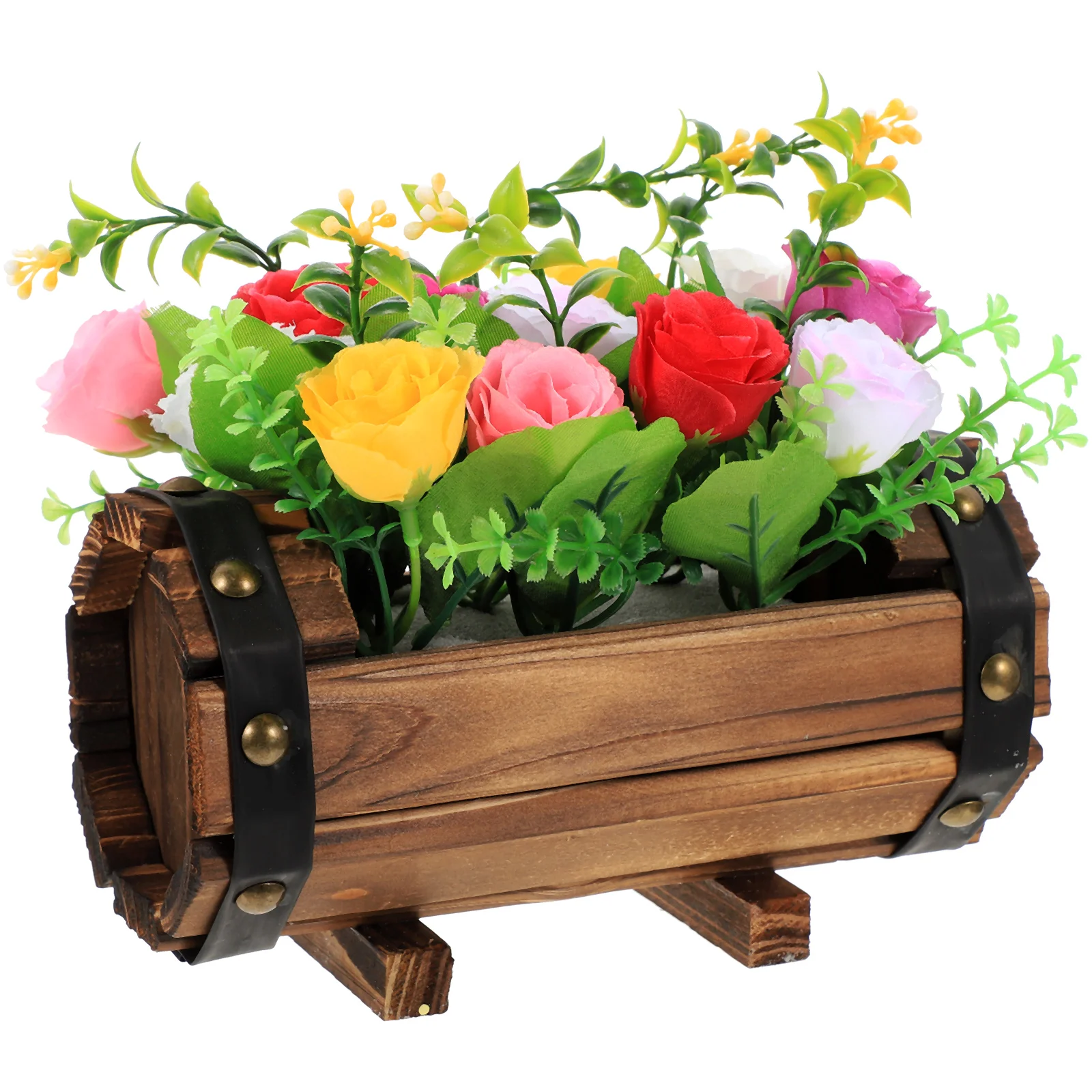 

Artificial Flowers Wood Pot Fine Workmanship Faux Potted Flowers Home Wedding Decorative Bonsai Fake Potted Plant