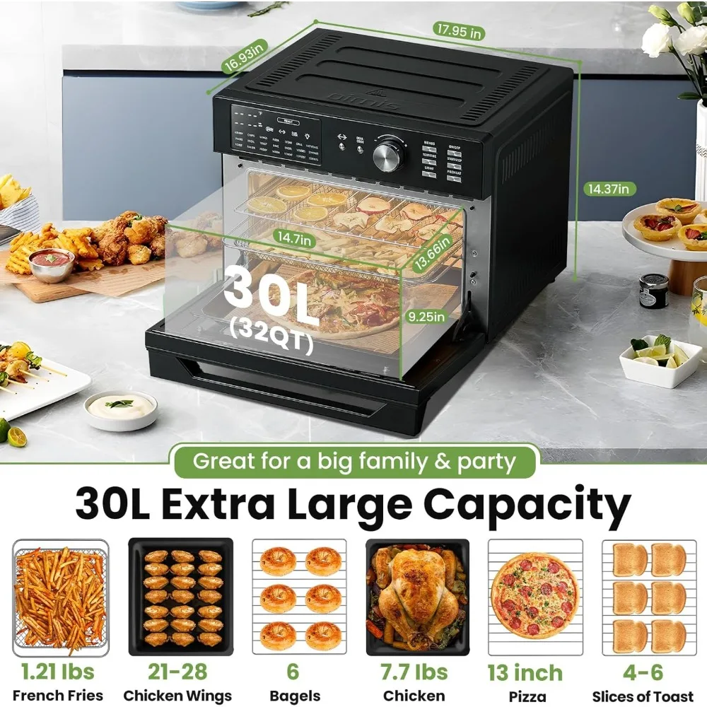 Freidora de aire 32QT 21 en 1, encimera Extra grande, sistema de conducto de aire Dual patentado con 6 recetas de accesorios, horno tostador