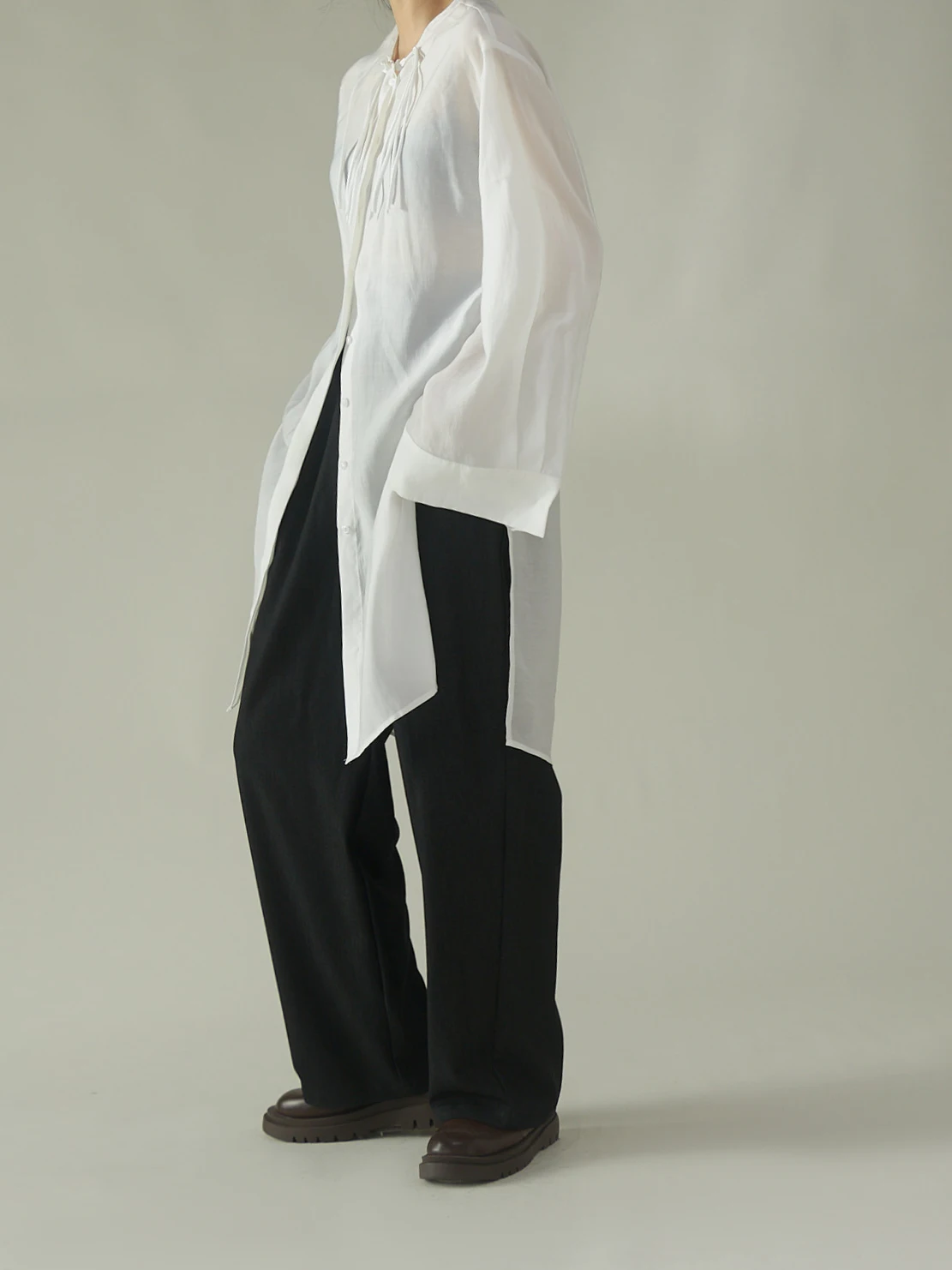 

Loose Silk Long Sve Single Button Pure Color irt Original Design round Ne Regency Length Regular Fit Women's Faion