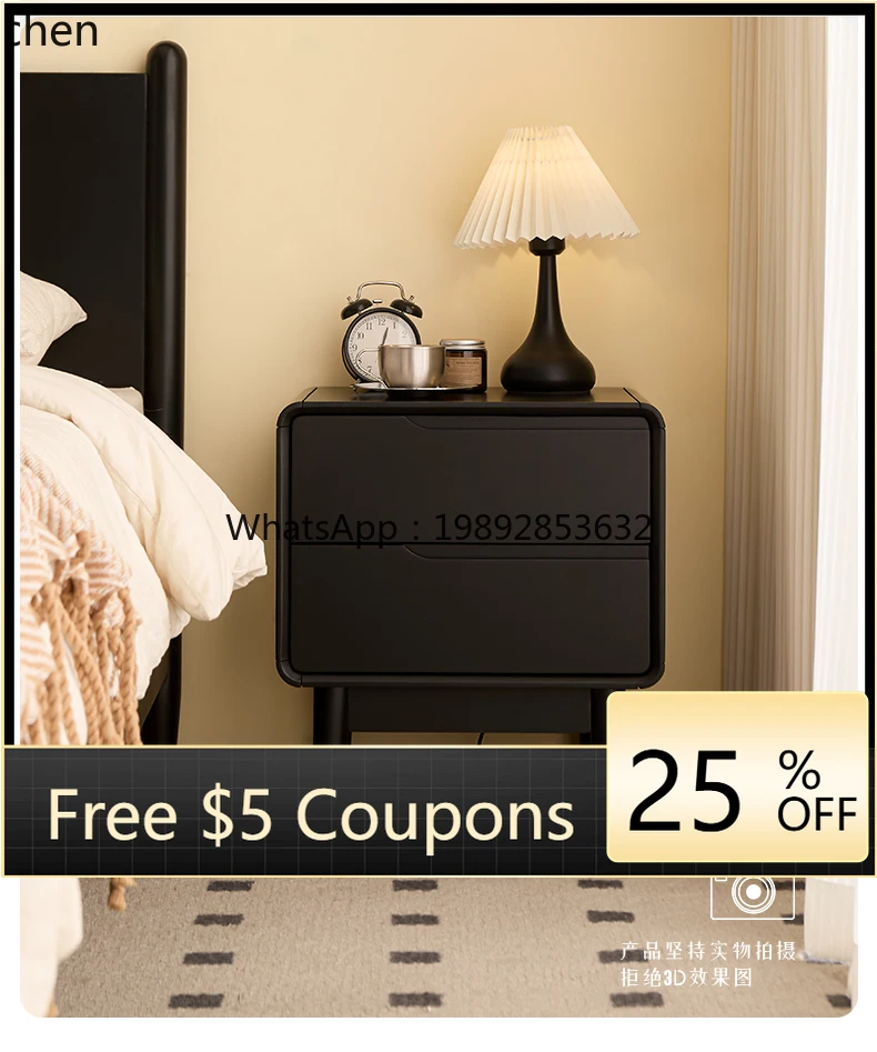 

U6 solid wood black bedroom bedside table small bedside storage rack