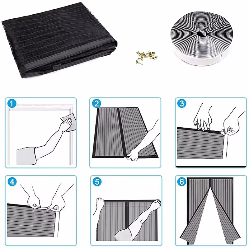 Magnetic Anti Mosquito Insect Net Door Curtain Self-adhesive Dustproof Ventilation Automatic Closing Invisible Door Porch Screen