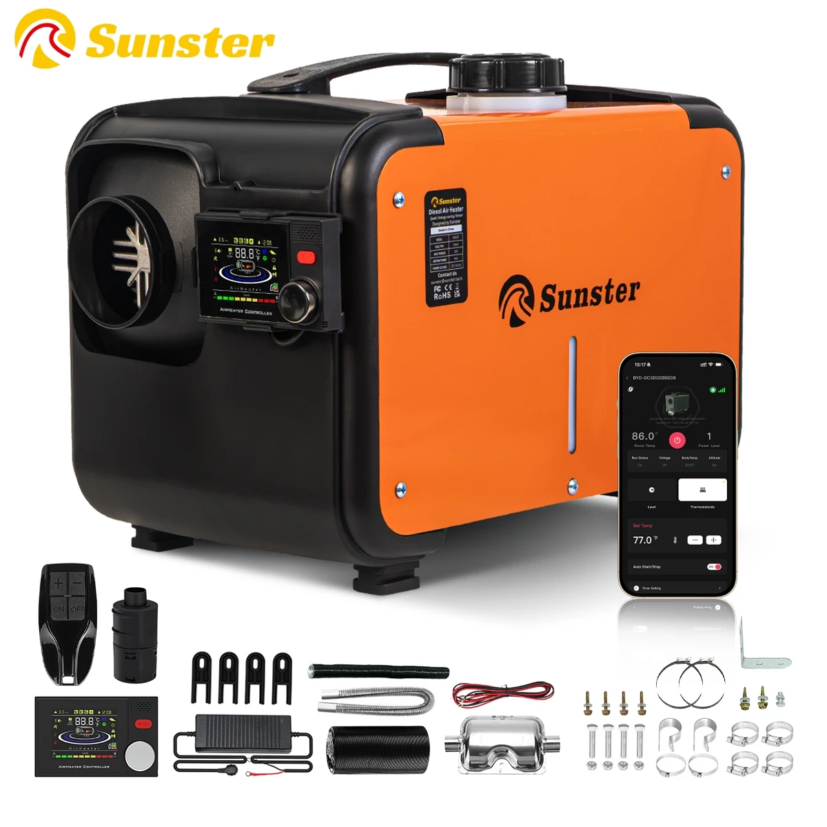 8KW 12V&24V&110-240V Diesel Air Heater With Bluetooth App,LCD Switch,24Hours Timing For Car Trailer Truck Diesel Parking Heater