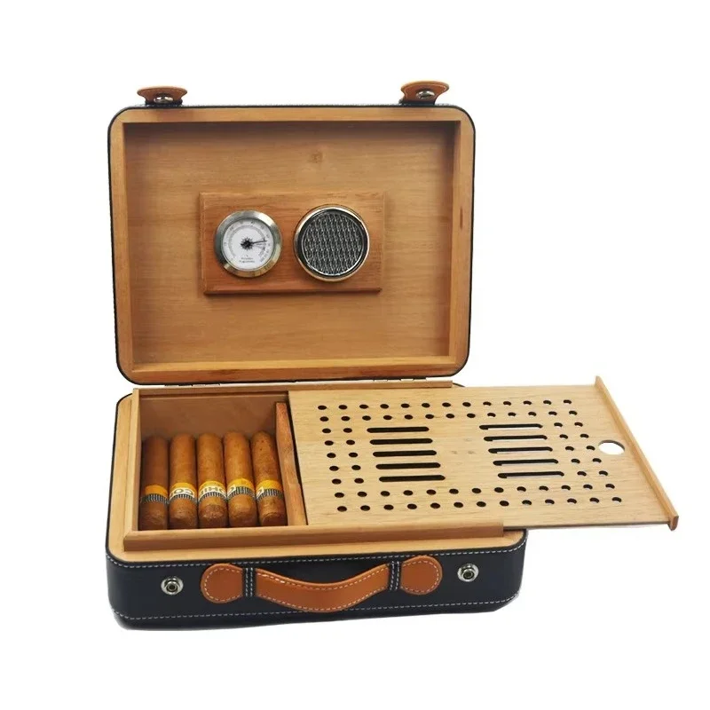 

New Leather Cigar Suitcase Portable Box Briefcase Wooden Box Cigar Box Set