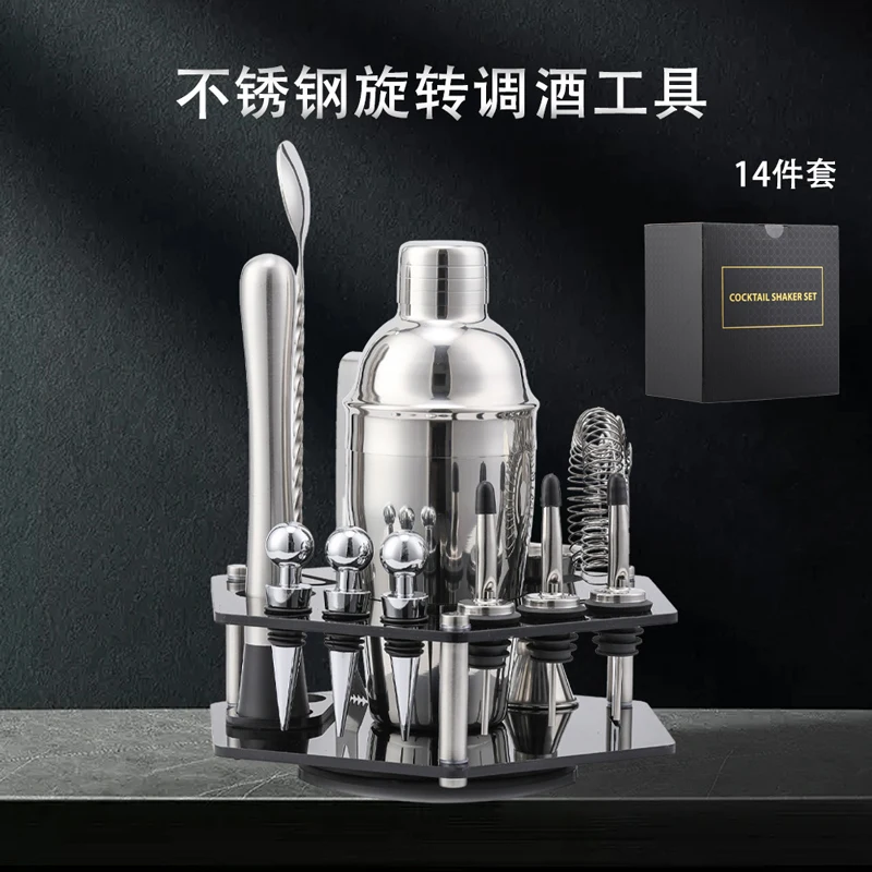 Creatieve Cocktail Shaker Rvs Drietraps Sneeuwpot Gemalen Ijslolly Roeren Lepel Roterende Opslag Rack Set