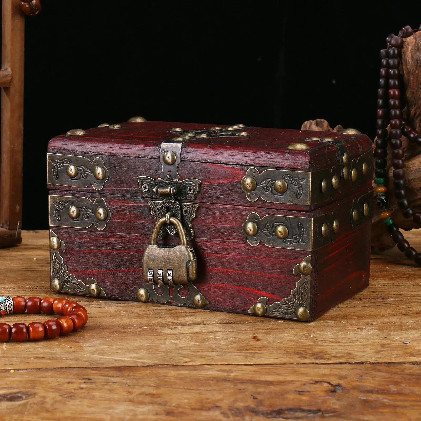 

Wooden Treasure Chest Creative Unique Vintage Style Ornament Table Wood Box