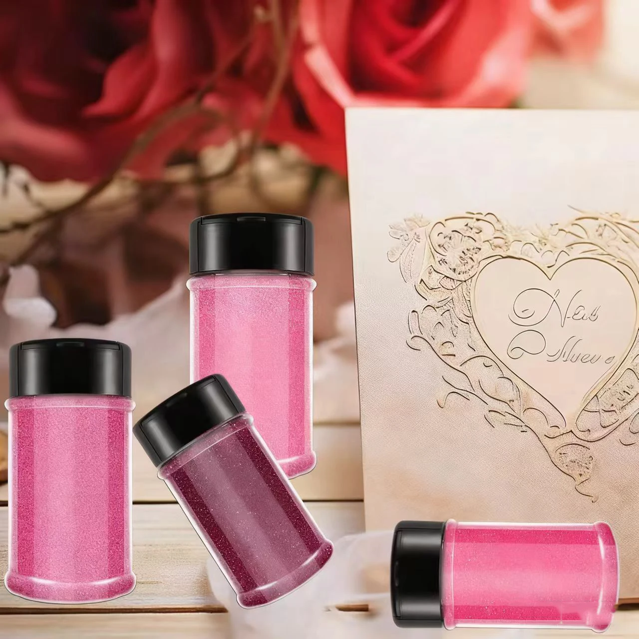 4 Colors Nail Glitter Set, 1.94oz(55g) X 4 Blak, Purple, Black, Silver PET Flakes Sequins 1/128" Powder for Euphoria Party