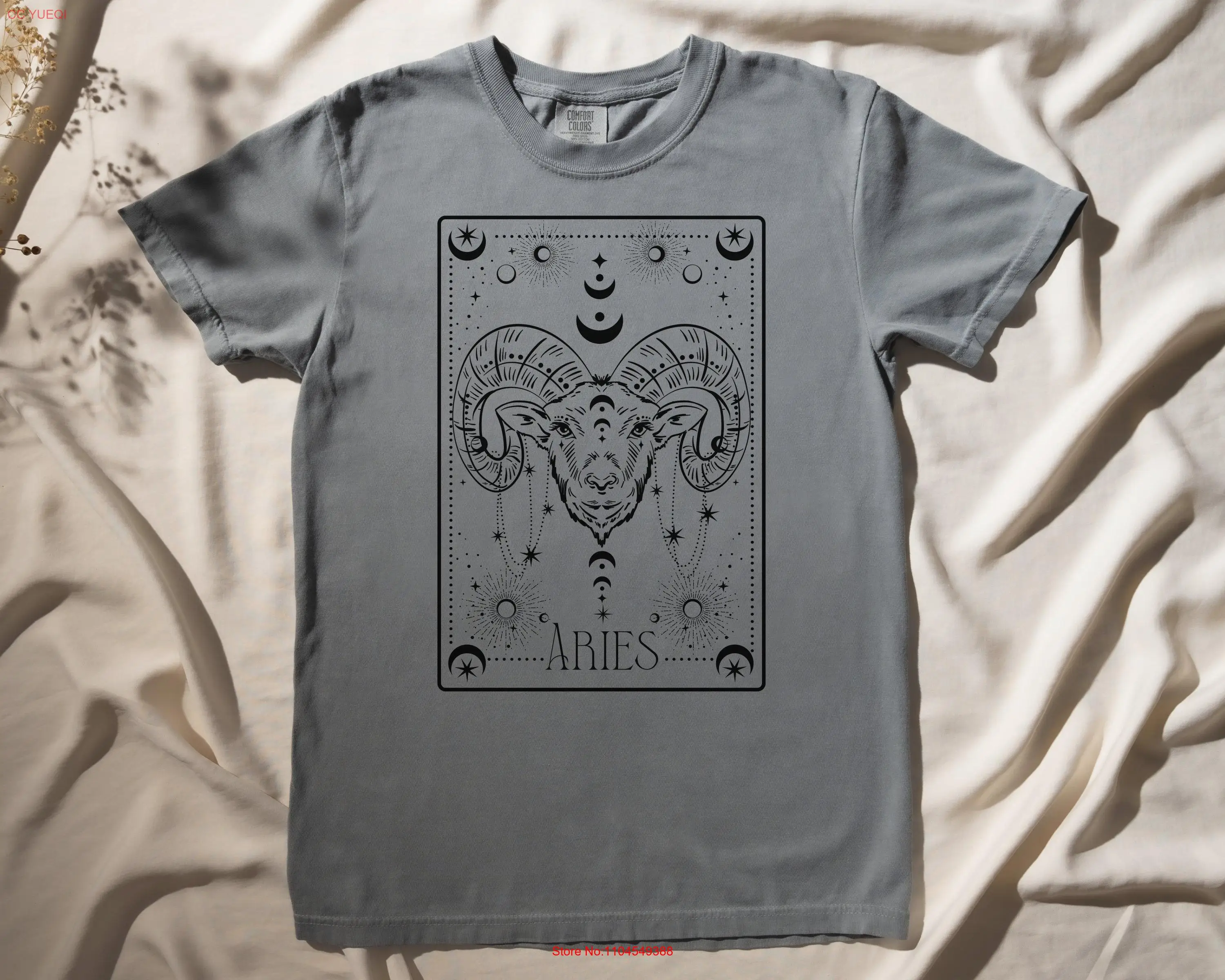 Aries Zodiac Tarot Card Black Symbol Astrology T Shirt for Her or Him long or short sleeves