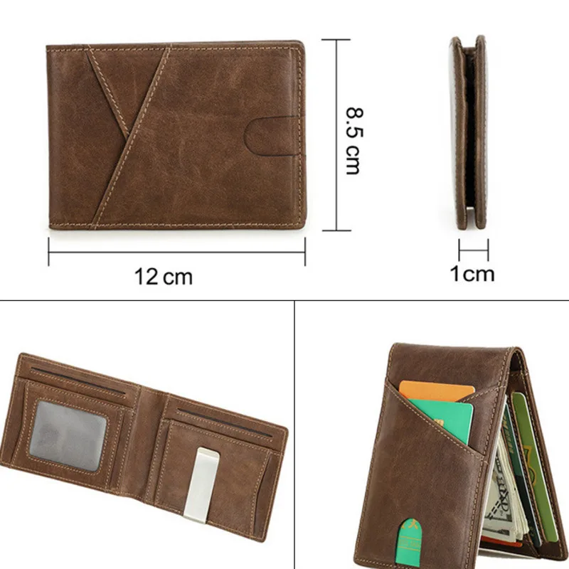 Head Layer Cowhide Theft Brush Multi Functional Clip Credit Genuine Leather Anti Magnetic Bag Card Cover Coin Holder Men Wallets