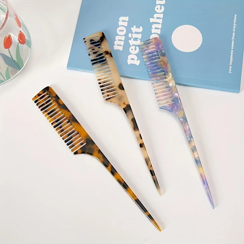 1pc Korean Style Acetate Comb, Girly Hairbrush Easy Retro Colorful Pattern Comb, Professional Salon Hair Styling Hair Comb