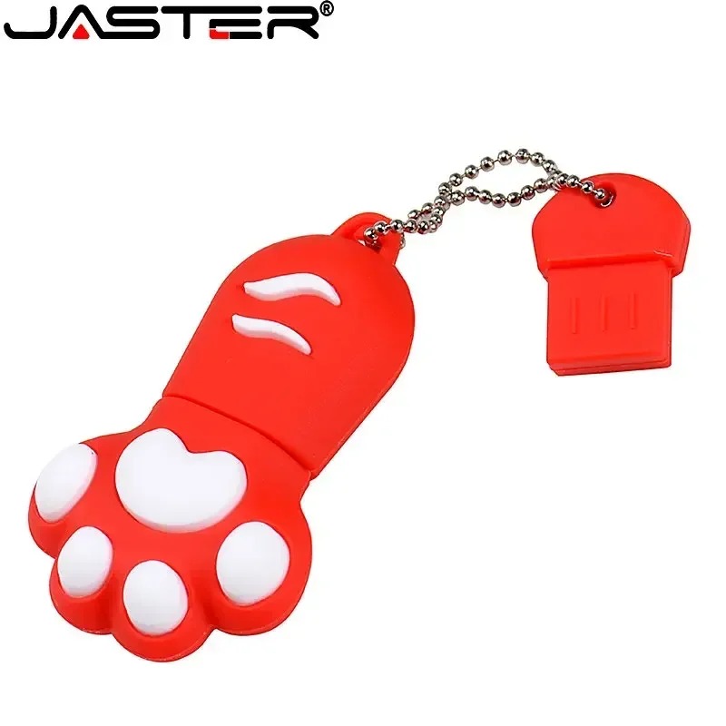 Unidad de bolígrafo con forma de pata de gato de dibujos animados, 64GB, llavero gratuito, unidad Flash USB roja de 32GB, 16GB, 8GB, 4GB, bonito Memory Stick de alta velocidad de 128GB