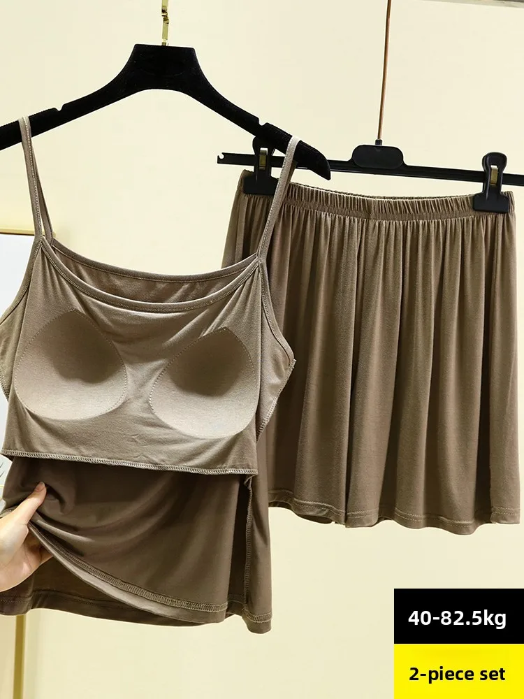 

Женский модальный тонкий комплект, летняя повседневная домашняя одежда, комплект из двух предметов с нагрудным ремнем, ночная рубашка, легкая и удобная