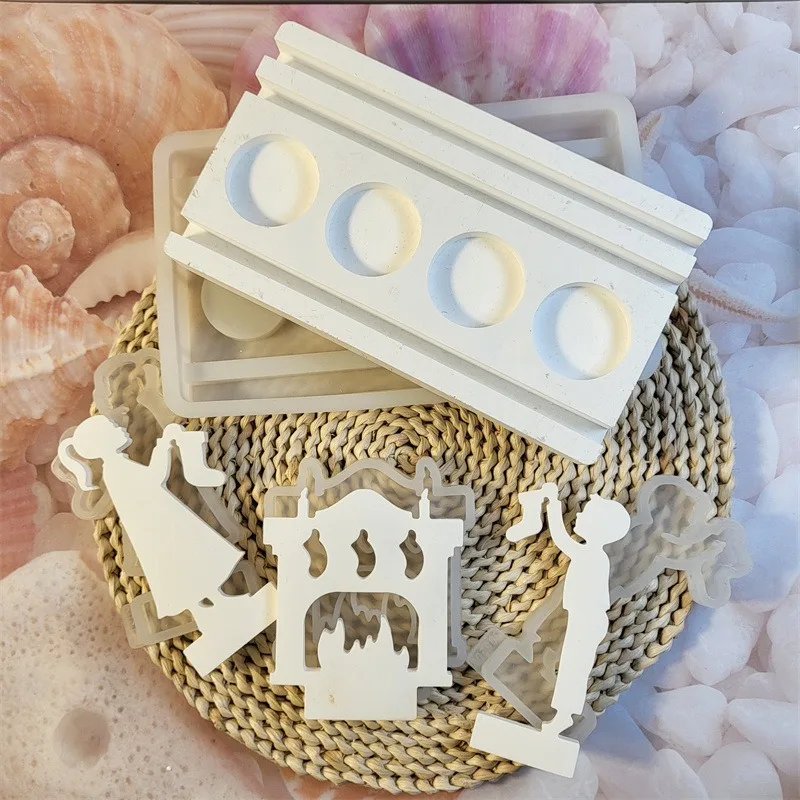 DIY Christmas Set Plugin Silicone Mold Boy and Girl Handheld Christmas Socks Fireplace Ornament Epoxy Resin Mold Home Decoration