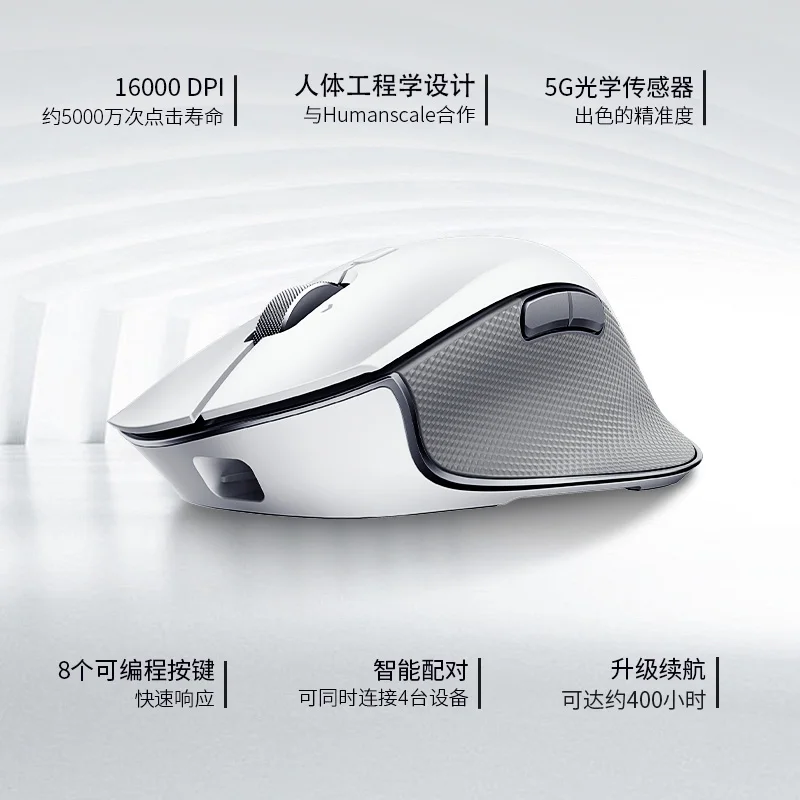 Razer Pro Click Humanscale Wireless Mouse Ergonomic Form Factor 5G Advanced Optical Sensor Multi-Host Connectivity