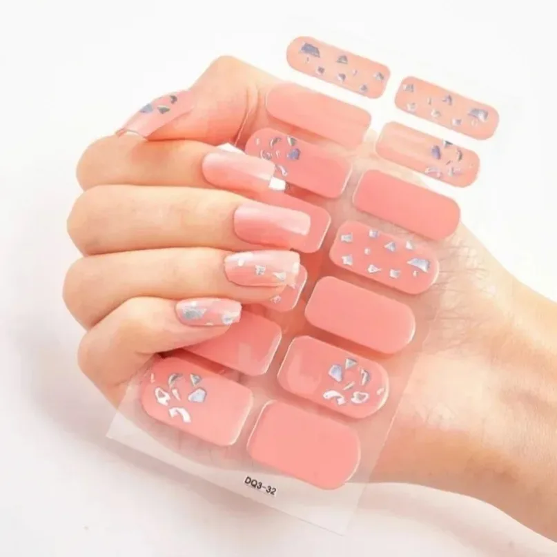 Semi Cured Gel Nails Art Stickers Fashion Solid Color Manicure Decal UV LED Lamp Need Gel Nail Decals Nail Sticker Decoration