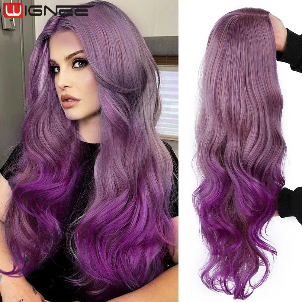 WIGNEE Long Wavy Purple Synthetic Wig Red Wigs For Women Synthetic Hair Wigs On Sale Clearance With Free Shipping Heat Resistant