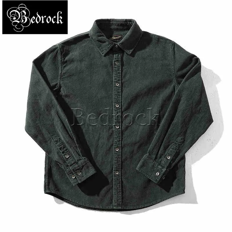 

MBBCAR Men's Corduroy Shirt Long Sleeve Turndown Collar Green Black Brown Three Color Optional Casual Shirt Heavy Vintage Tops