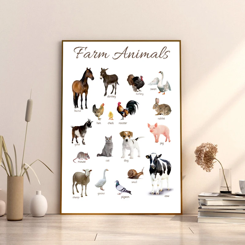 Obst Gemüse Tiere Poster Leinwand Drucke Montessori Pädagogische Homeschooling Lernen Poster Kinder Kinderzimmer Zimmer Dekoration