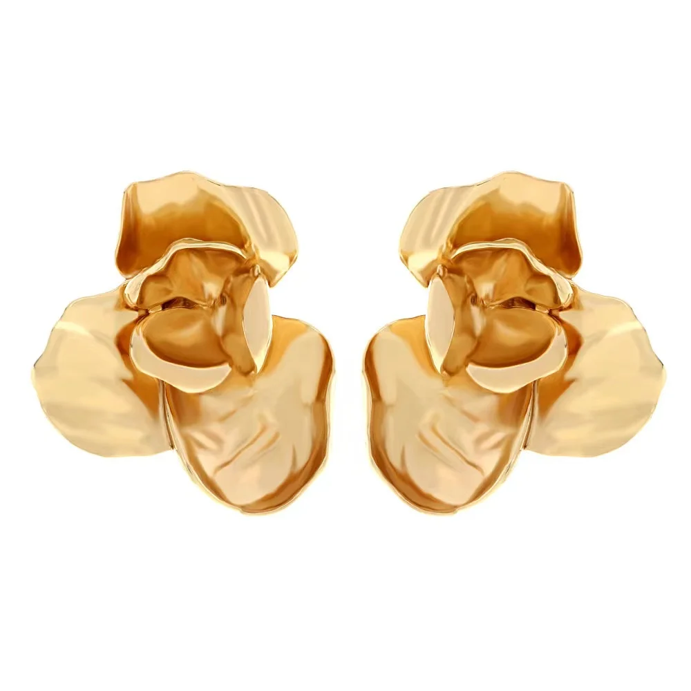 ZAA Vintage Three-dimensional Alloy Large Flower Earrings