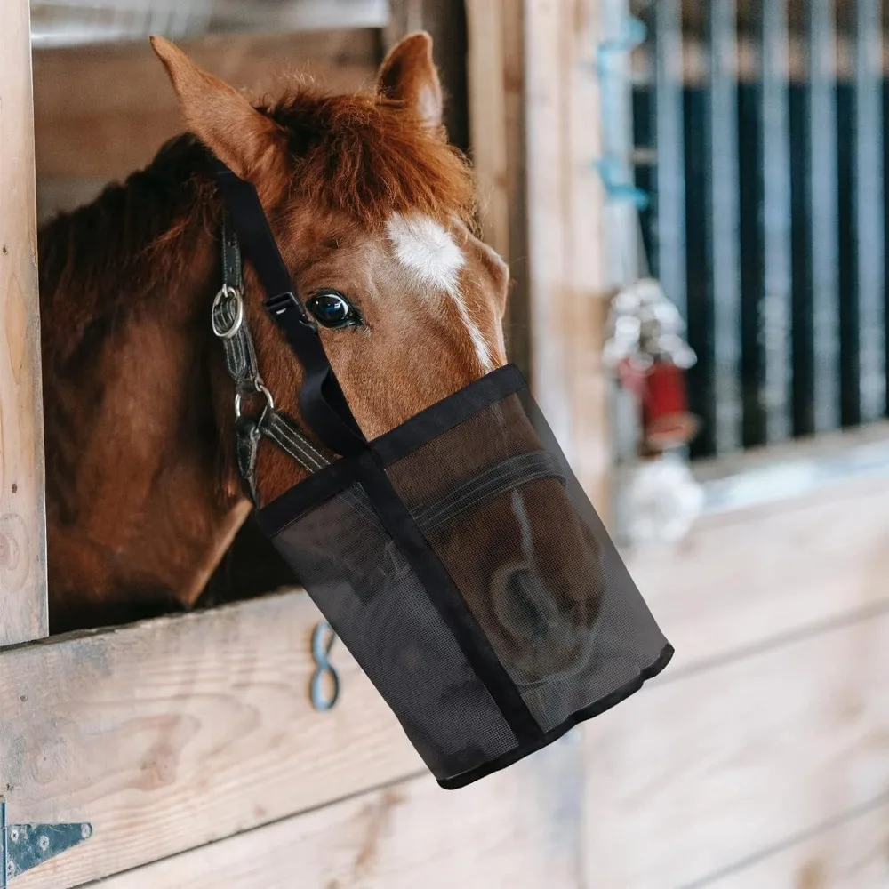 

Multi-color Leak-Proof Horse Feeding Bag Adjustable Mesh Hay Feeder Tote Elastic Breathable Grazing Muzzle Pasture