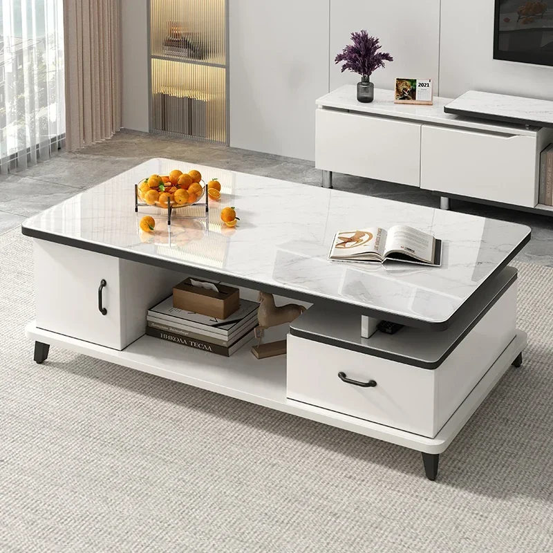 Storage Living Room Coffee Table Simple Drawers Rectangle Glass Nordic Coffee Table Sofa White Mesa Auxiliar Home Furniture