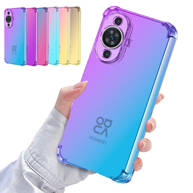 Rainbow Gradient Transparent Case For Huawei Nova 11i Four Corners Shockproof Soft Silicone Cover For Huawei Nova 11 Pro 10 SE 9