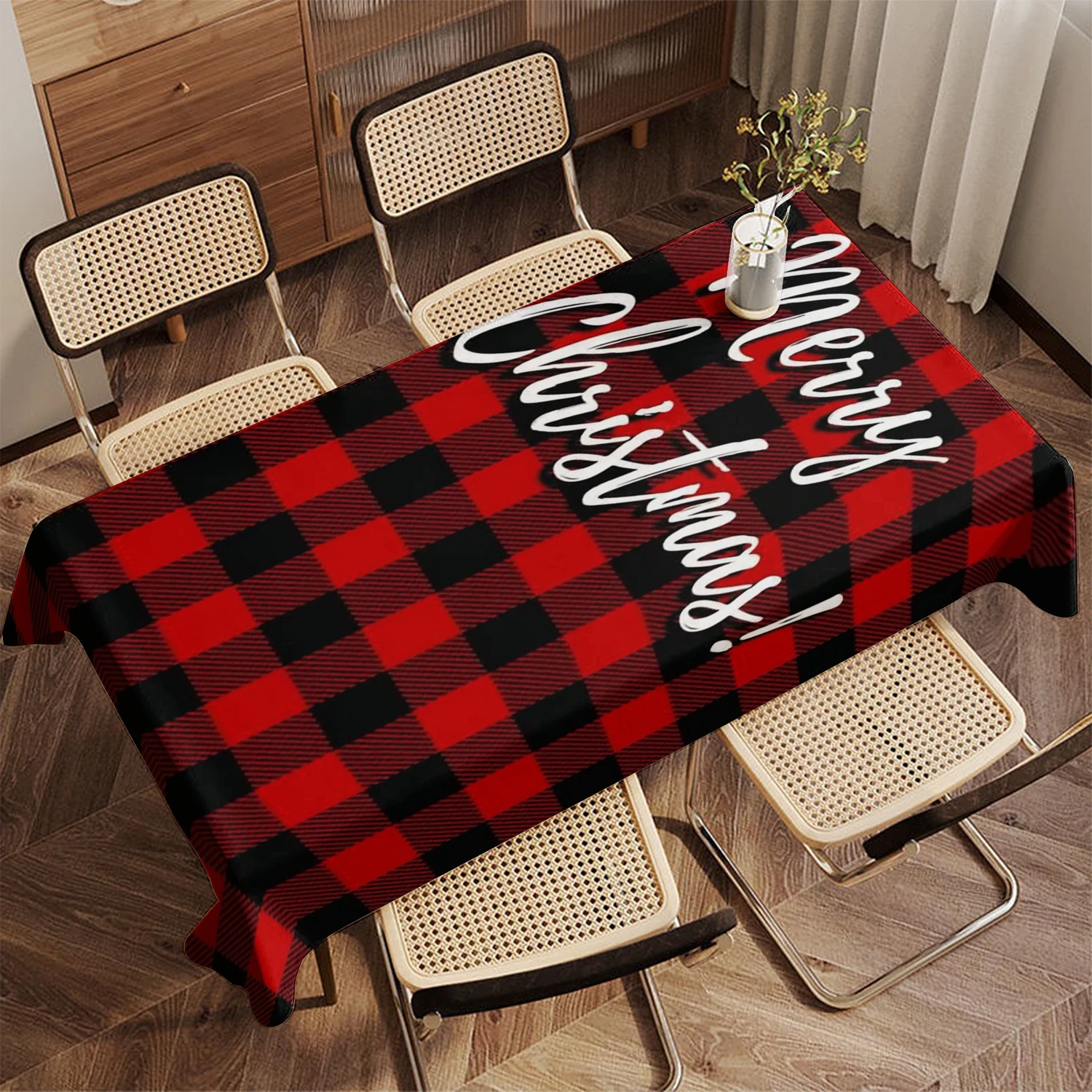 Merry Christmas Plaid Tablecloth Restaurant Kitchen Tablecloth Living Room Home Decoration Rectangular Party Decoration