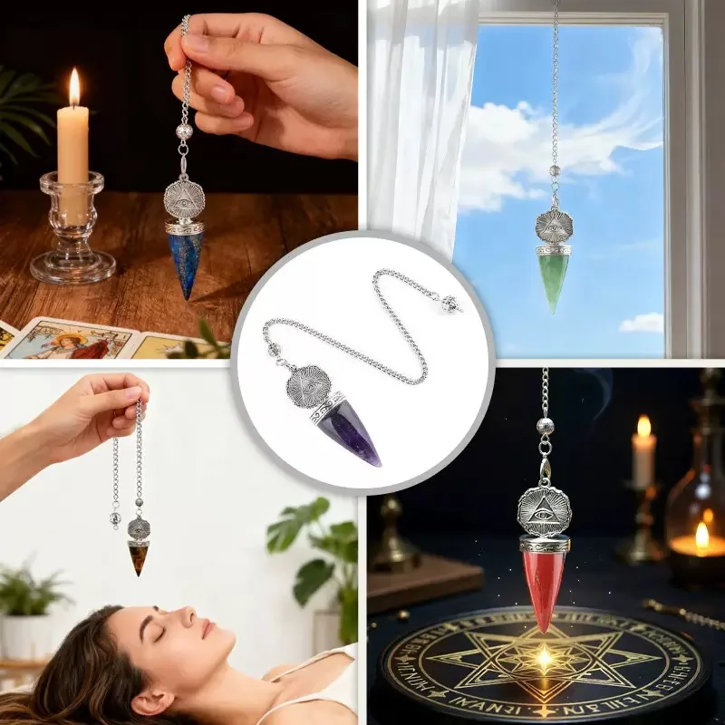 Reiki Opal Pendulum for Divination Answers Dowsing Rod Luxury Silver Color Opalite Wicca Flower of Life Spiritual Pendulo X385
