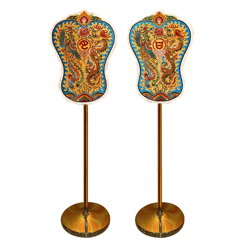 Pan satin embroidery drying umbrella sun and moon umbrella with rod exquisite craft umbrella household Buddha case decoration